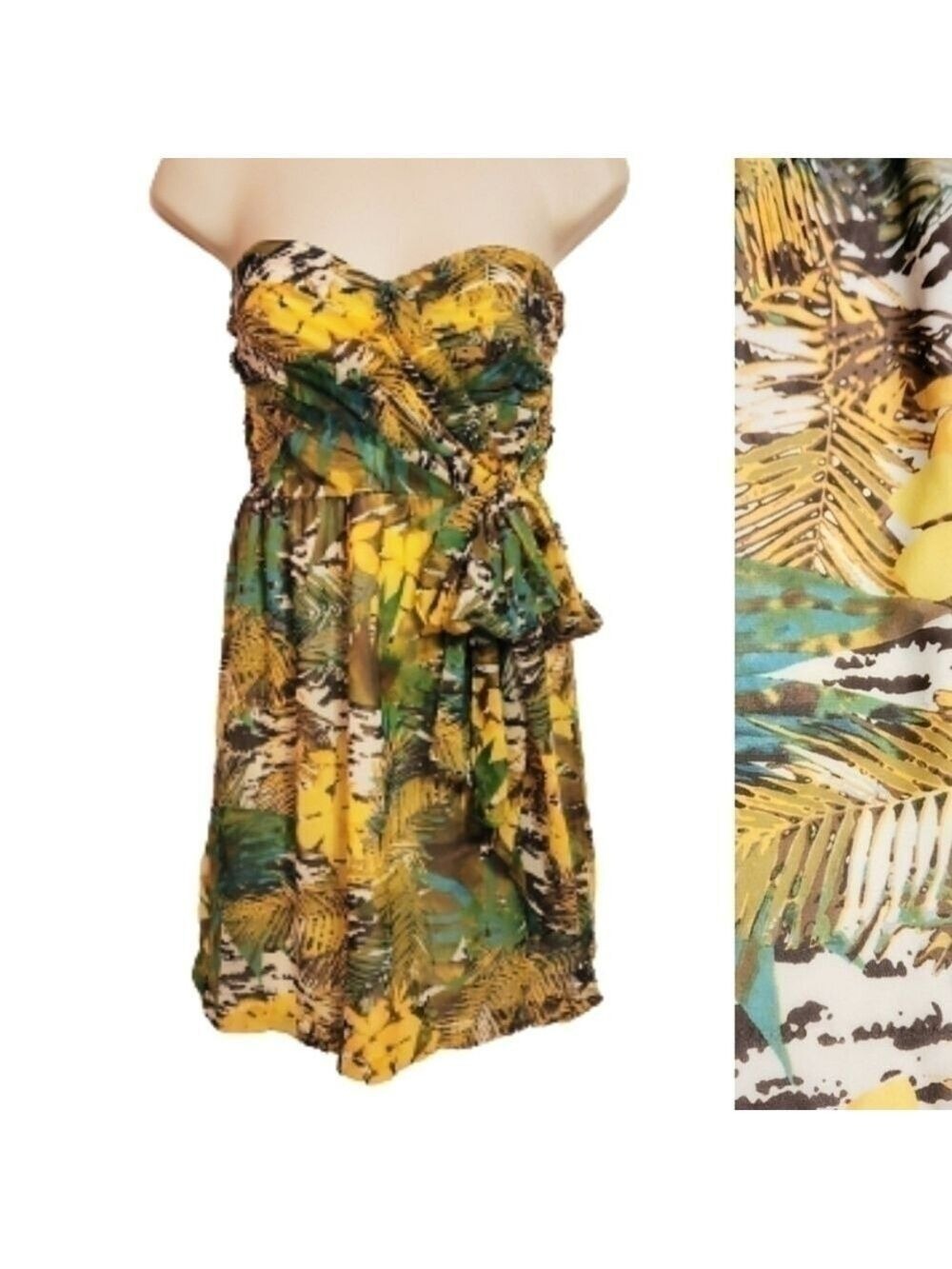 Forever 21 Tropical Print Strapless Mini Dress Small